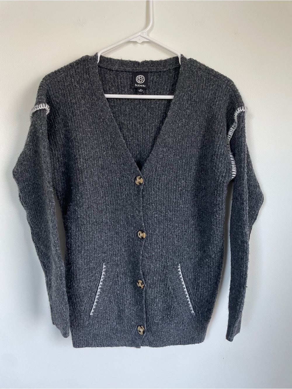 bobeau Charcoal Gray V-Neck Button Front Cardigan